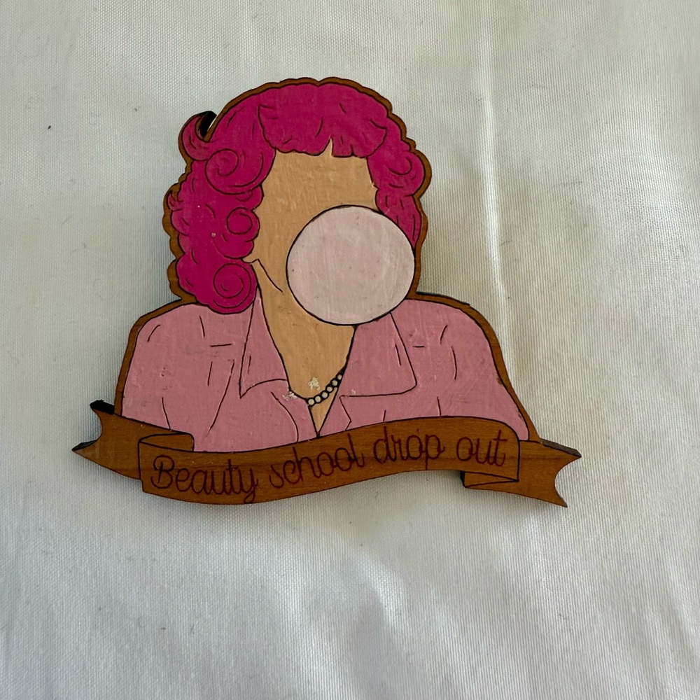 Beauty school drop off wood brooch